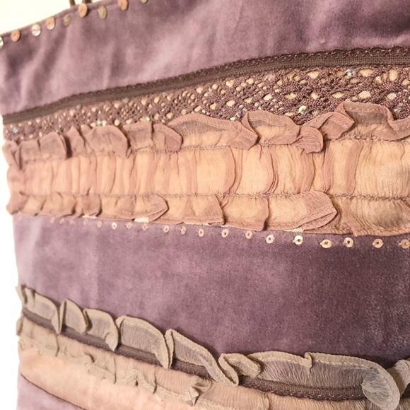Velvet Handbag with Acrylic Handles, Lace, Sequins - Picture 2 of 5